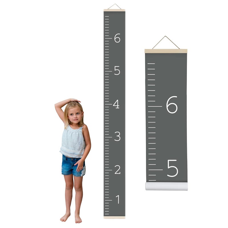Morxy Canvas Growth Chart for Kids - Unisex Kids Room Wall Decor - Measuring Height Chart- Wall Tape with Height Chart for Kids (Canvas, Plain Dark Gray) - Image 1